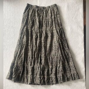 Kim Rogers Cream & Black Geometric Patterned Drawstring Midi Skirt